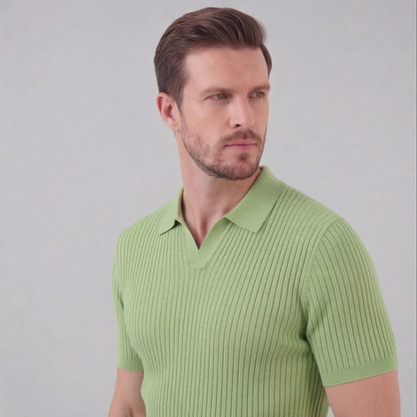 Herren Polohemd Mit Gerippter Strickstruktur Kurzarm