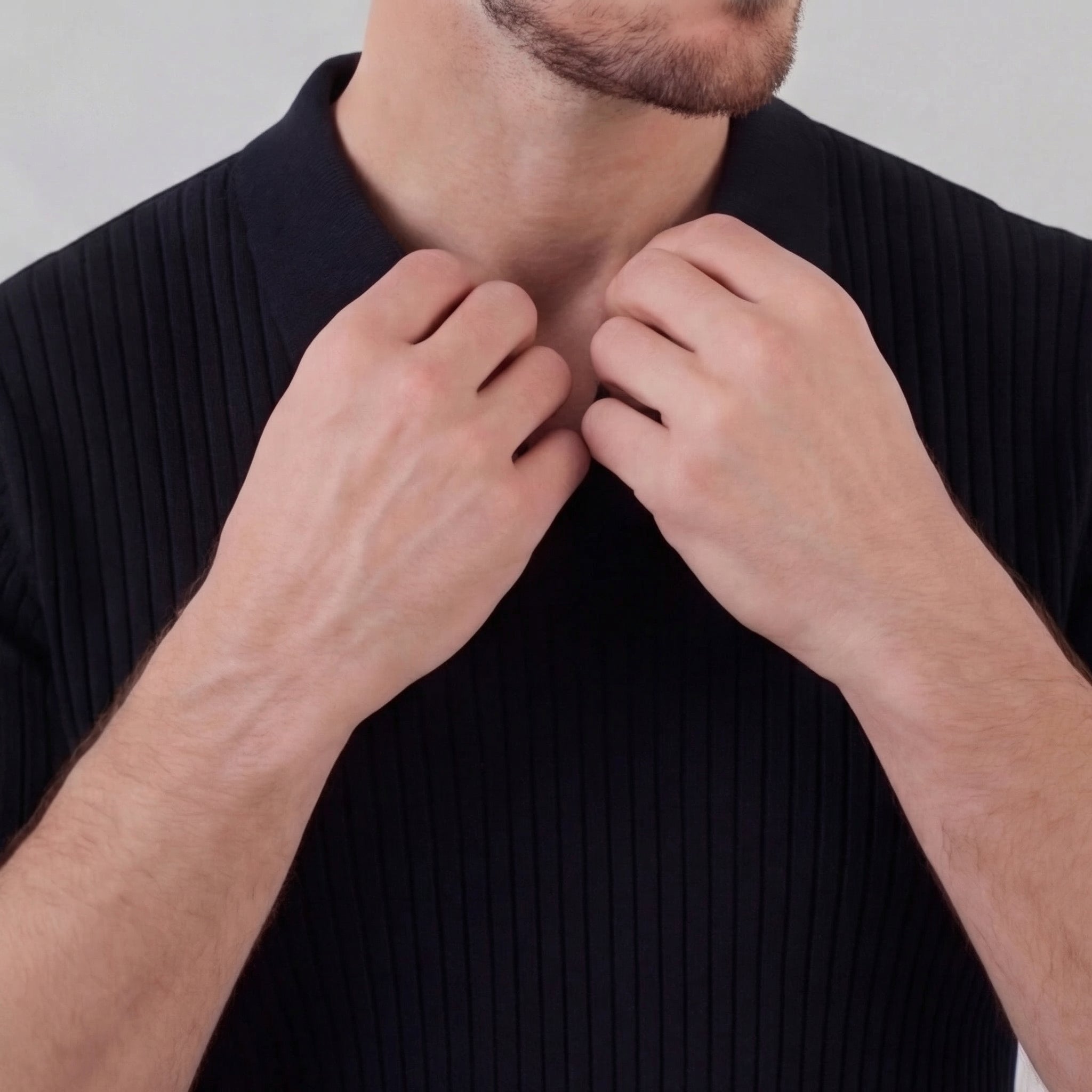 Herren Polohemd Mit Gerippter Strickstruktur Kurzarm