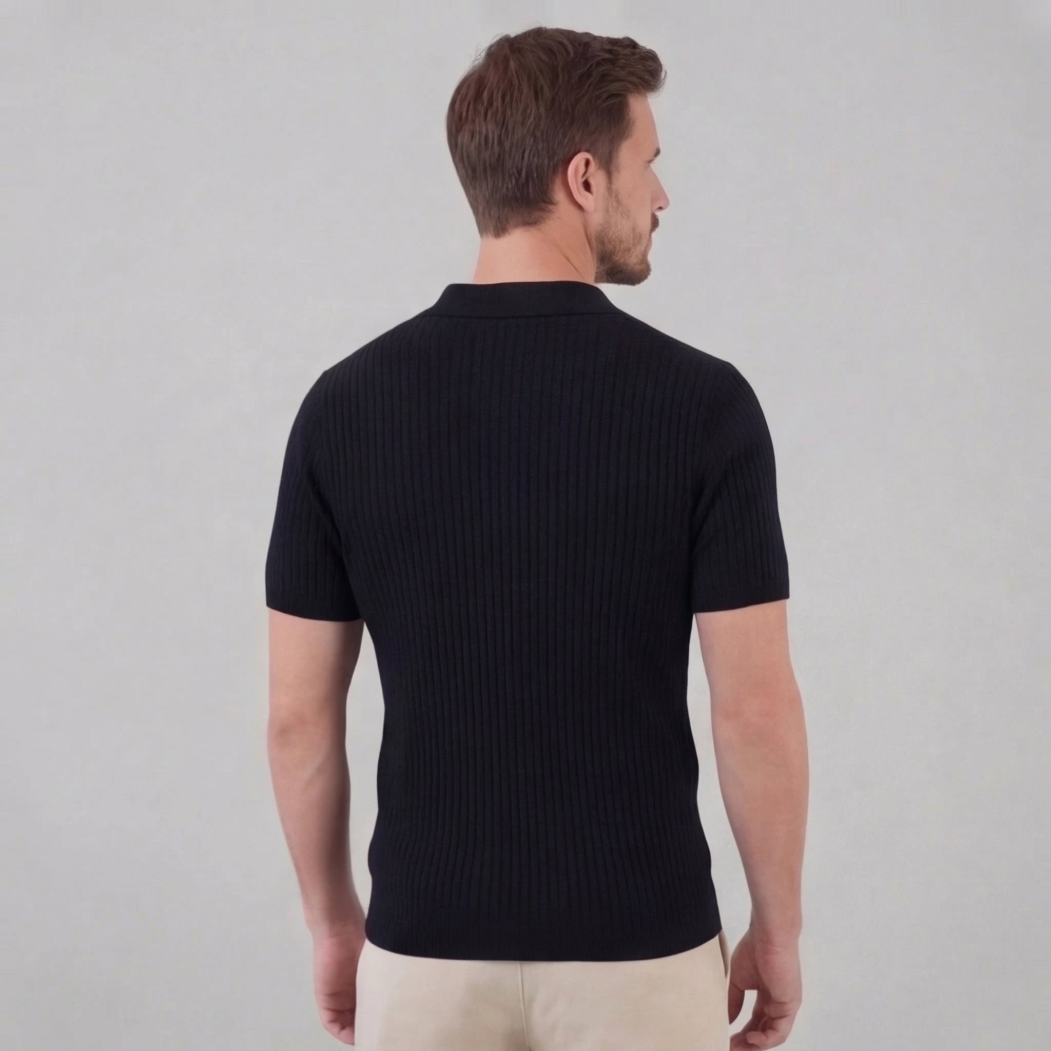 Herren Polohemd Mit Gerippter Strickstruktur Kurzarm