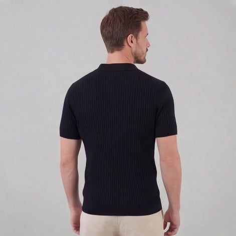 Herren Polohemd Mit Gerippter Strickstruktur Kurzarm