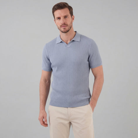 Herren Polohemd Mit Gerippter Strickstruktur Kurzarm