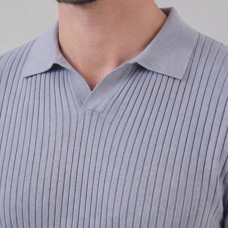 Herren Polohemd Mit Gerippter Strickstruktur Kurzarm