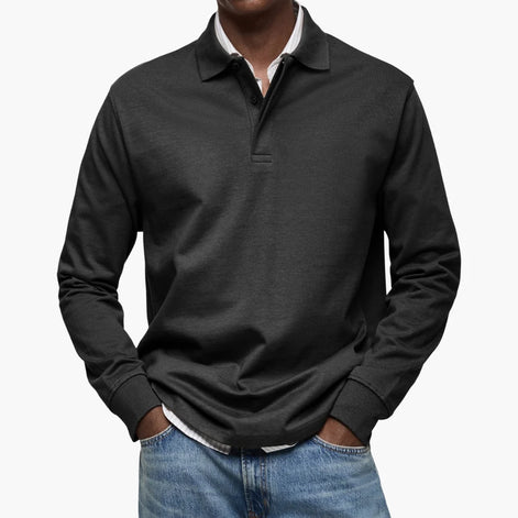 Herren Poloshirt Langarm Klassisch Atmungsaktiv für Freizeit und Büro