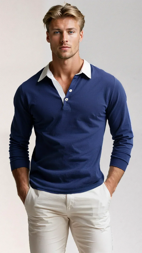 Herren Poloshirt Slim Fit Langarm Freizeitmode