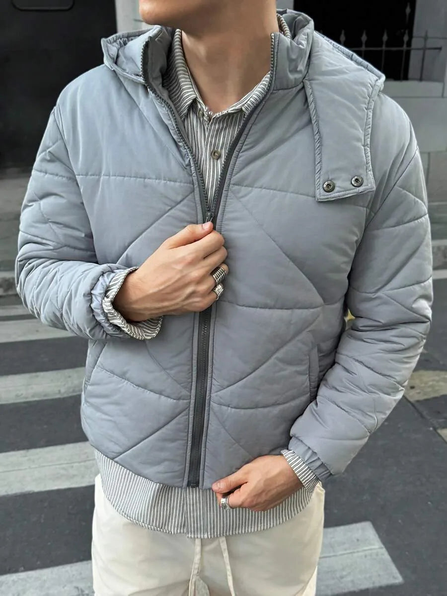 Herren Pufferjacke mit Kapuze und Steppmuster