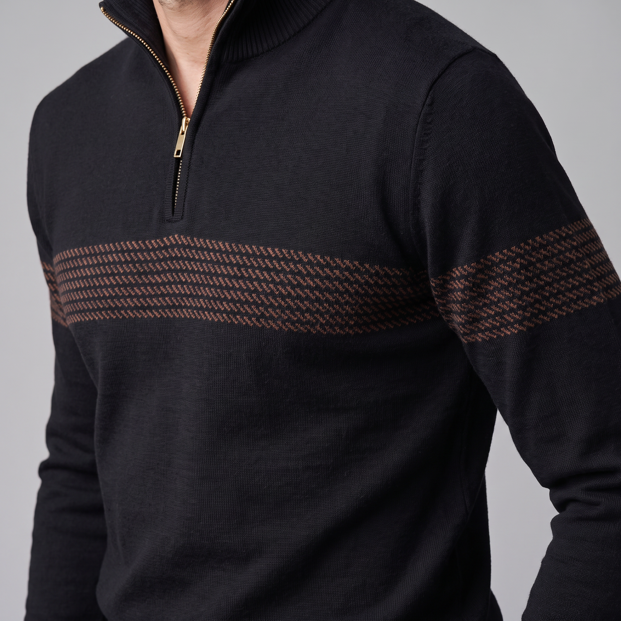 Herren Pullover mit Chevron-Streifen und Quarter-Zip