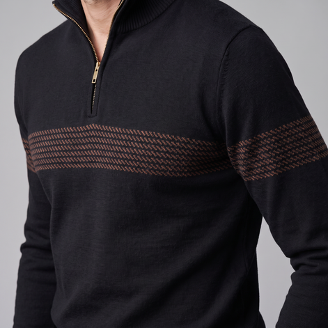 Herren Pullover mit Chevron-Streifen und Quarter-Zip