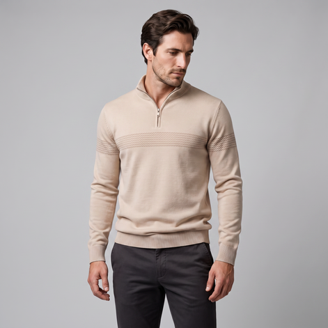 Herren Pullover mit Chevron-Streifen und Quarter-Zip