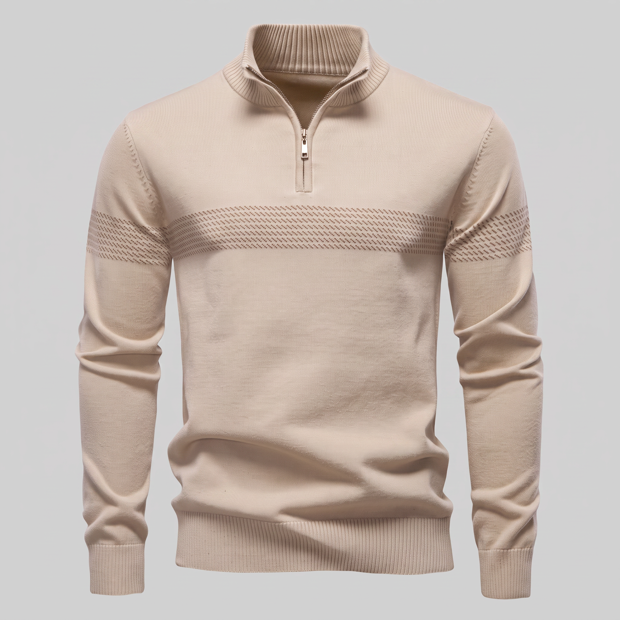 Herren Pullover mit Chevron-Streifen und Quarter-Zip