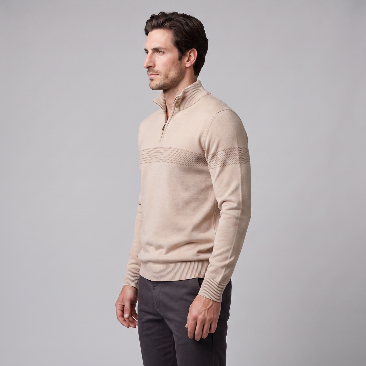 Herren Pullover mit Chevron-Streifen und Quarter-Zip
