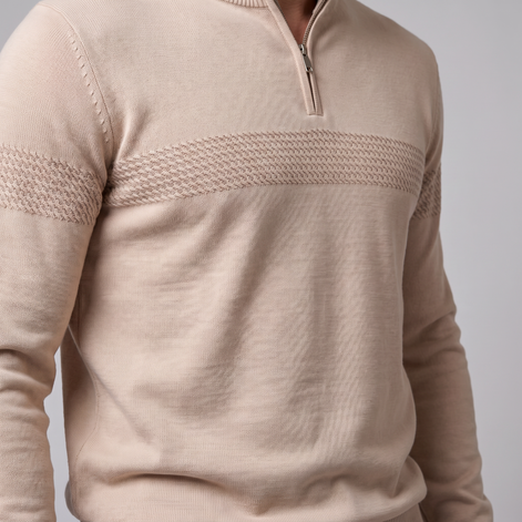 Herren Pullover mit Chevron-Streifen und Quarter-Zip