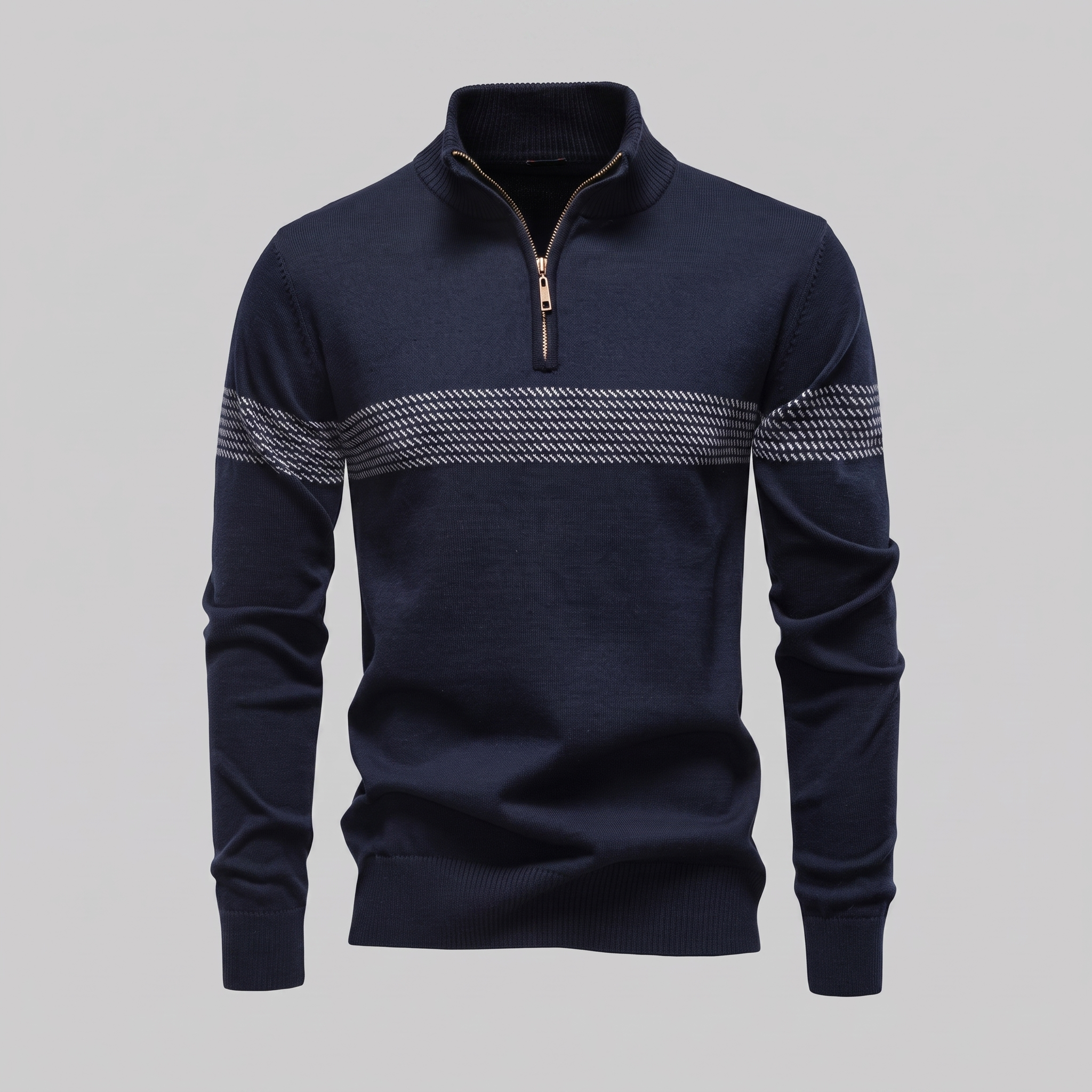 Herren Pullover mit Chevron-Streifen und Quarter-Zip