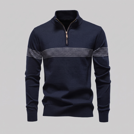 Herren Pullover mit Chevron-Streifen und Quarter-Zip