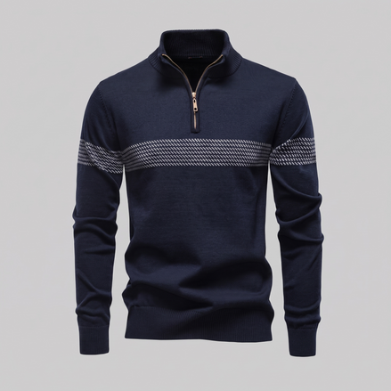 Herren Pullover mit Chevron-Streifen und Quarter-Zip