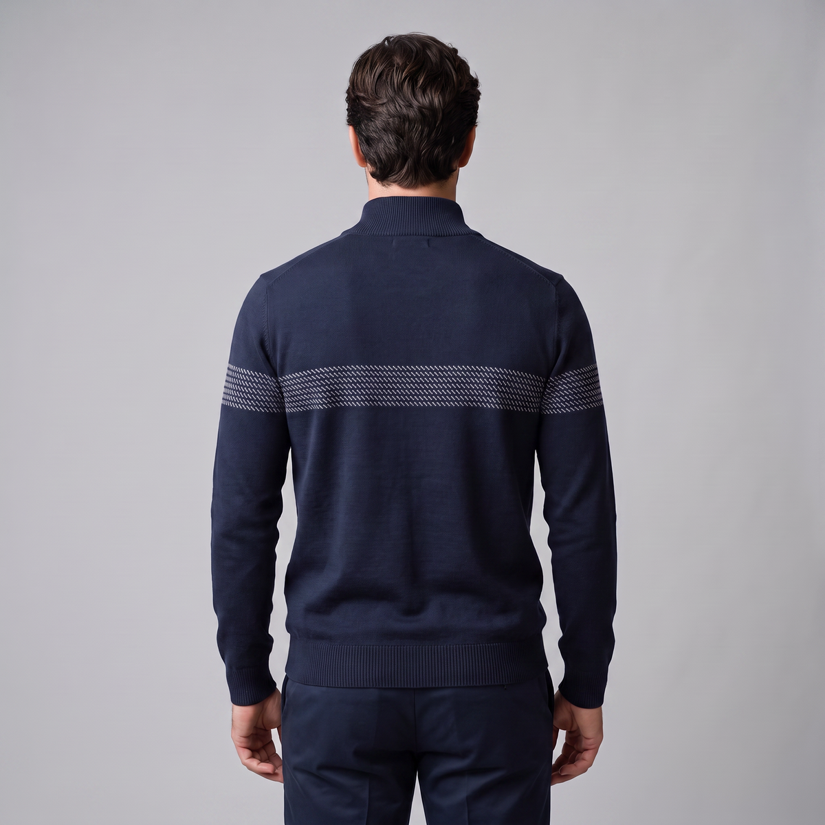 Herren Pullover mit Chevron-Streifen und Quarter-Zip