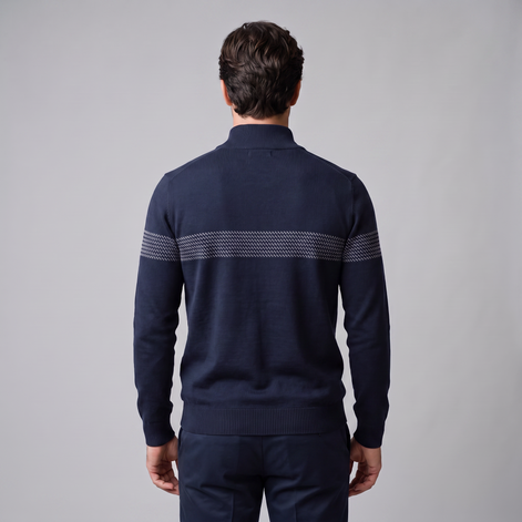Herren Pullover mit Chevron-Streifen und Quarter-Zip