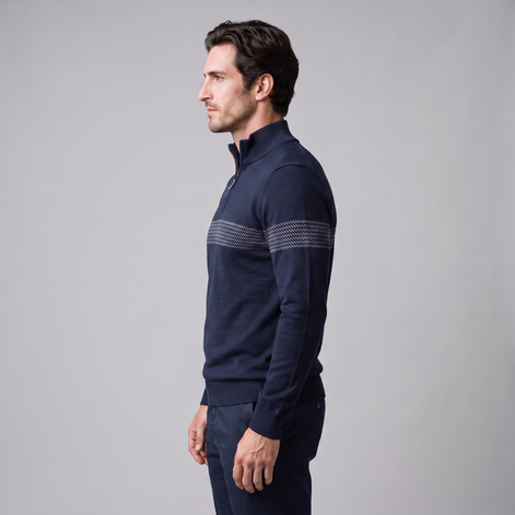 Herren Pullover mit Chevron-Streifen und Quarter-Zip