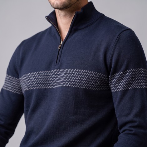 Herren Pullover mit Chevron-Streifen und Quarter-Zip