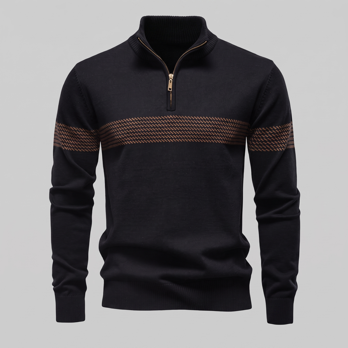 Herren Pullover mit Chevron-Streifen und Quarter-Zip