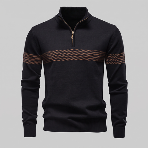 Herren Pullover mit Chevron-Streifen und Quarter-Zip