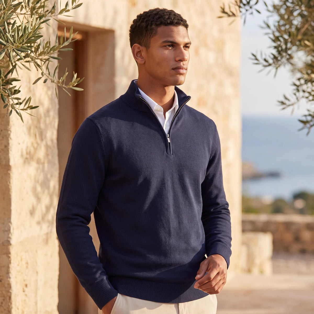 Herren Pullover mit Stehkragen und Reißverschluss