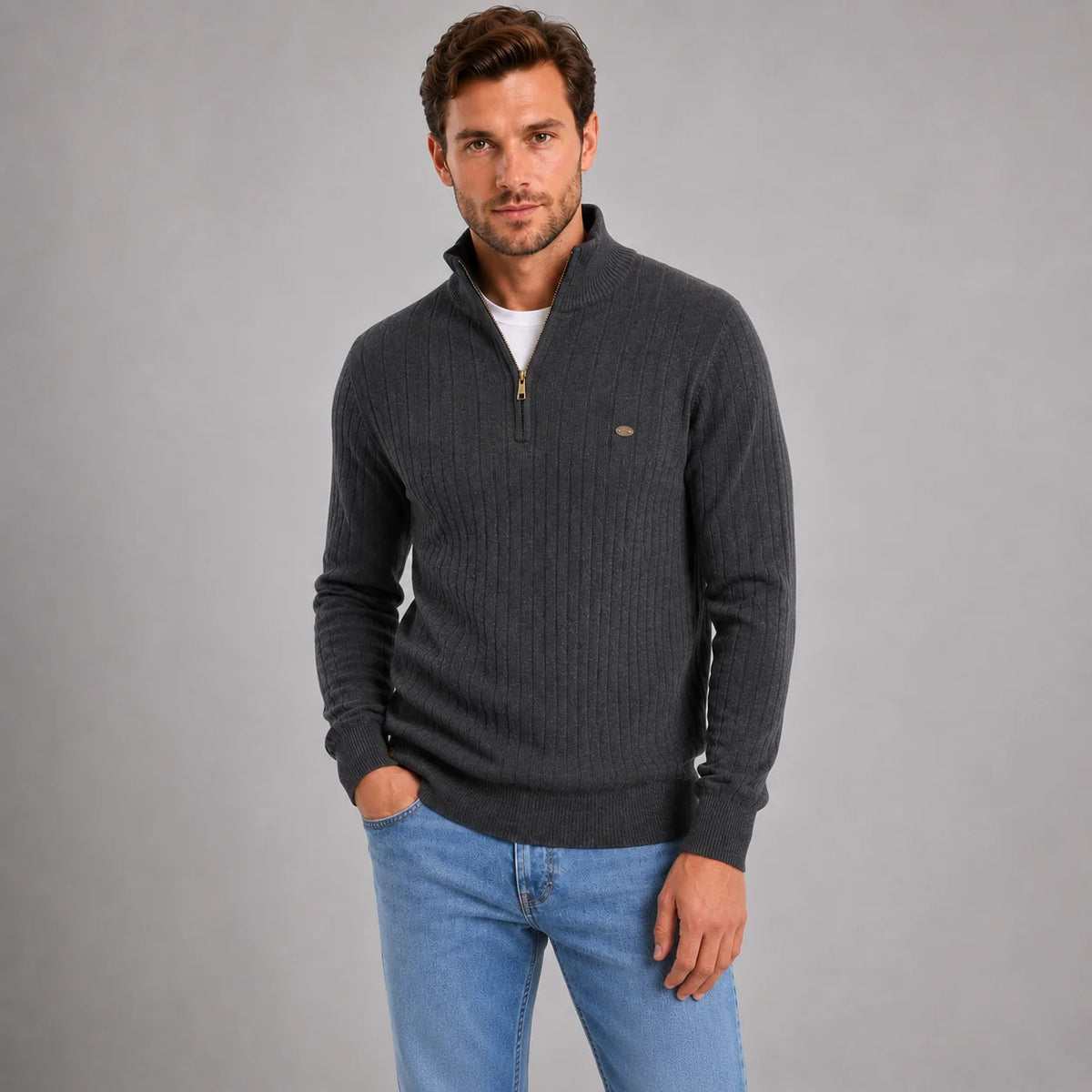 Herren Pullover mit Stehkragen und Reißverschluss