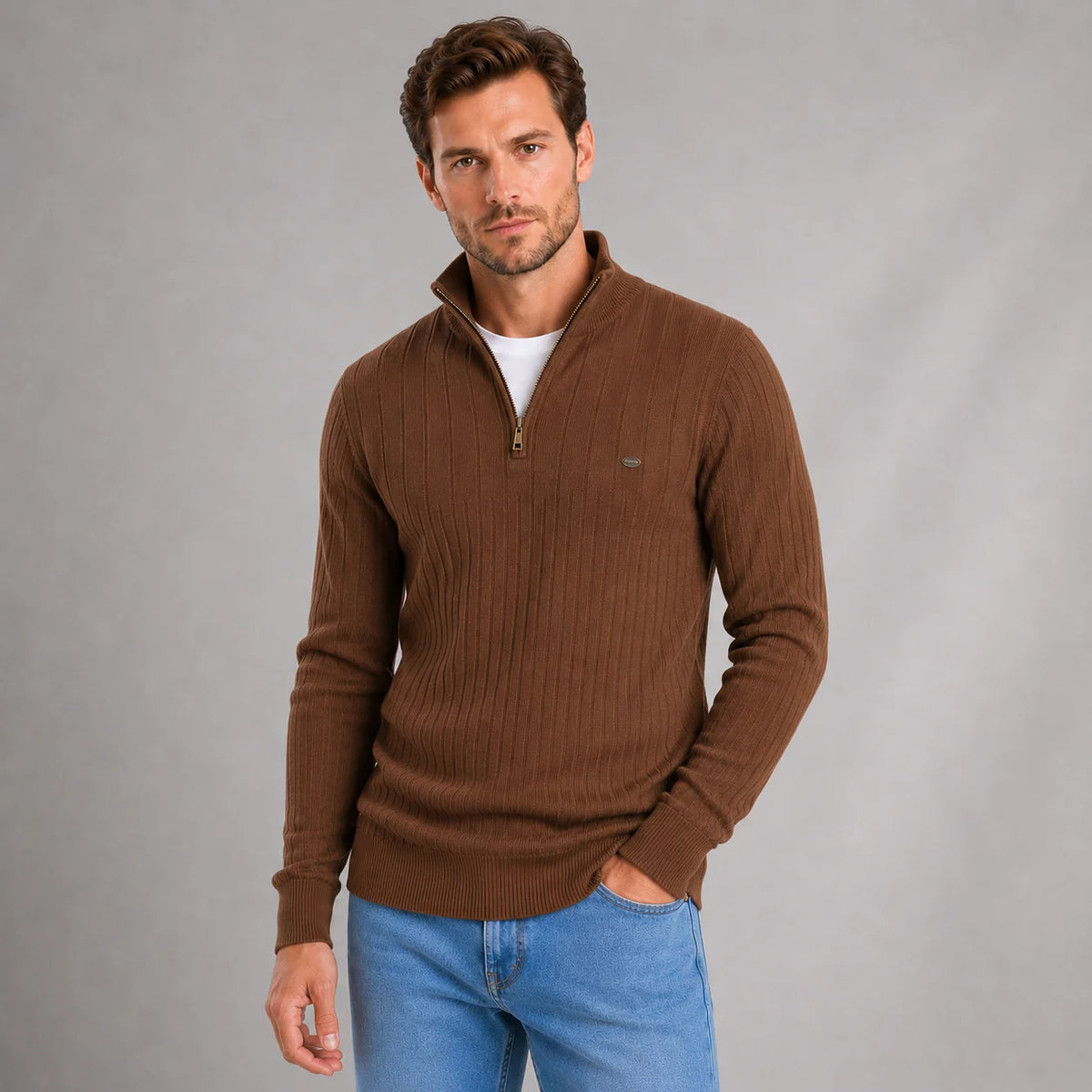 Herren Pullover mit Stehkragen und Reißverschluss