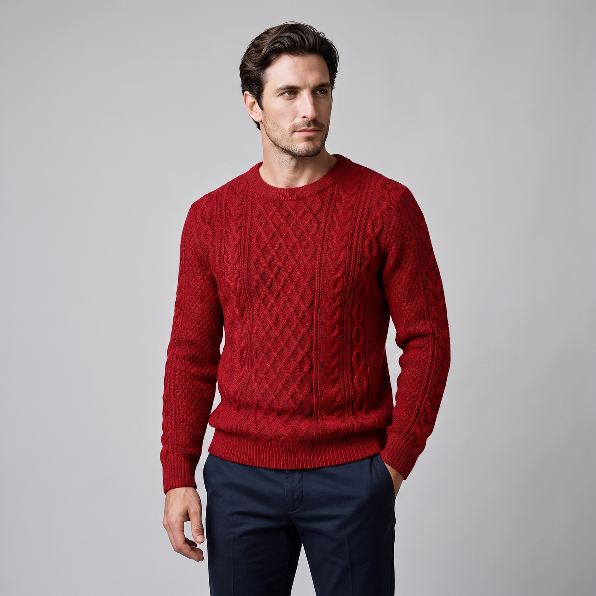 Herren Rautenmuster-Pullover mit Rundhals