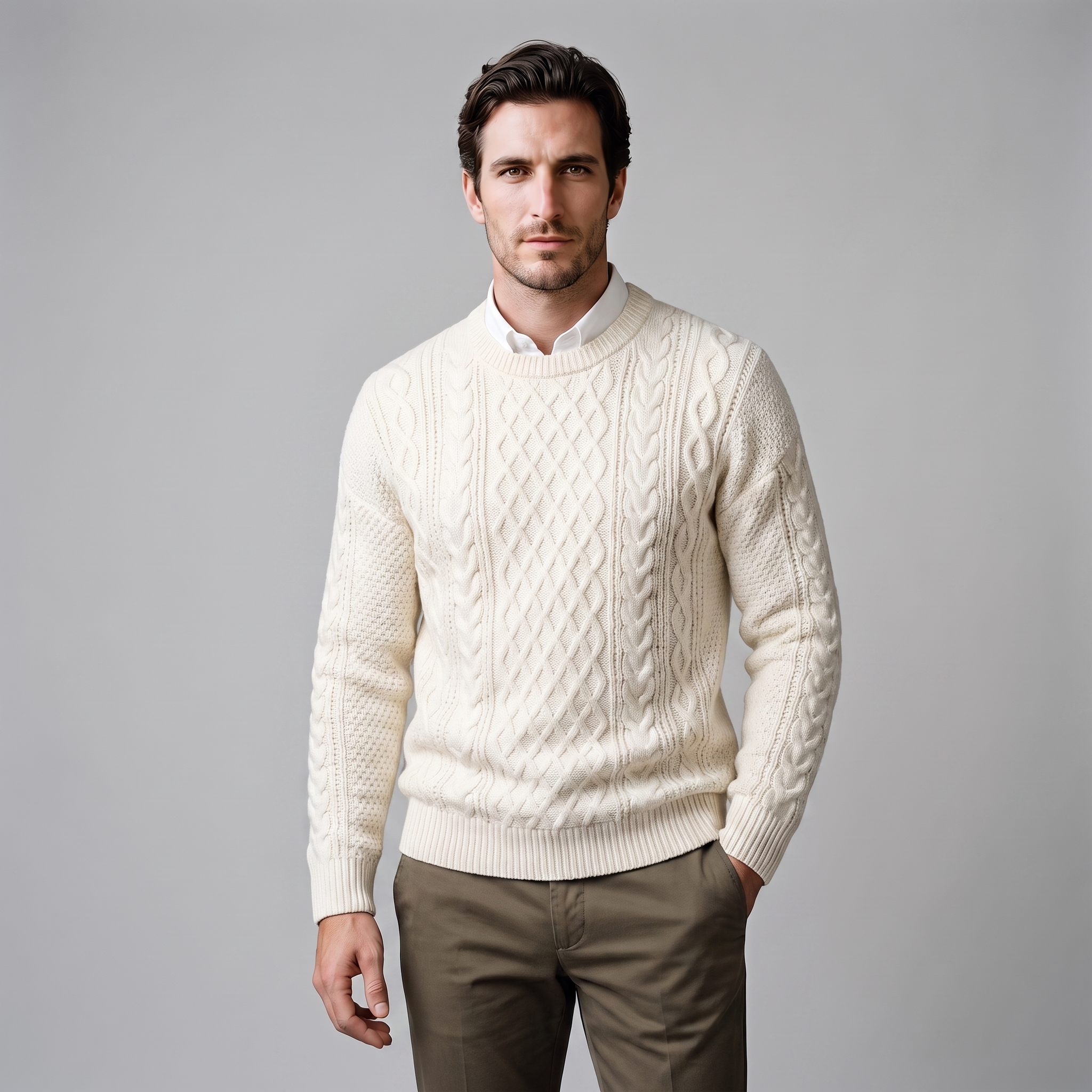 Herren Rautenmuster-Pullover mit Rundhals