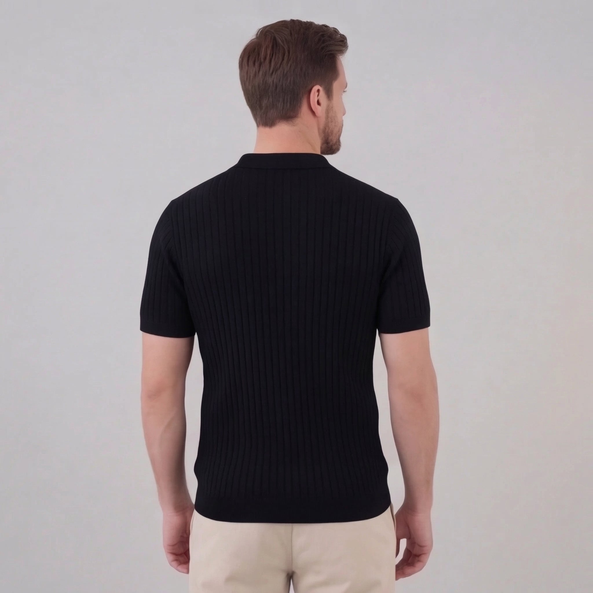 Herren Rippstrick Kurzarm Polo Mit V Ausschnitt