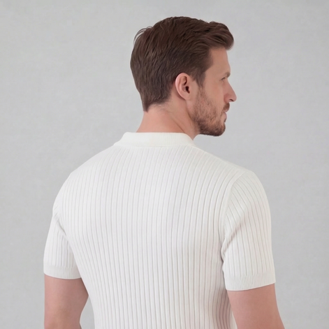 Herren Rippstrick Kurzarm Polo Mit V Ausschnitt
