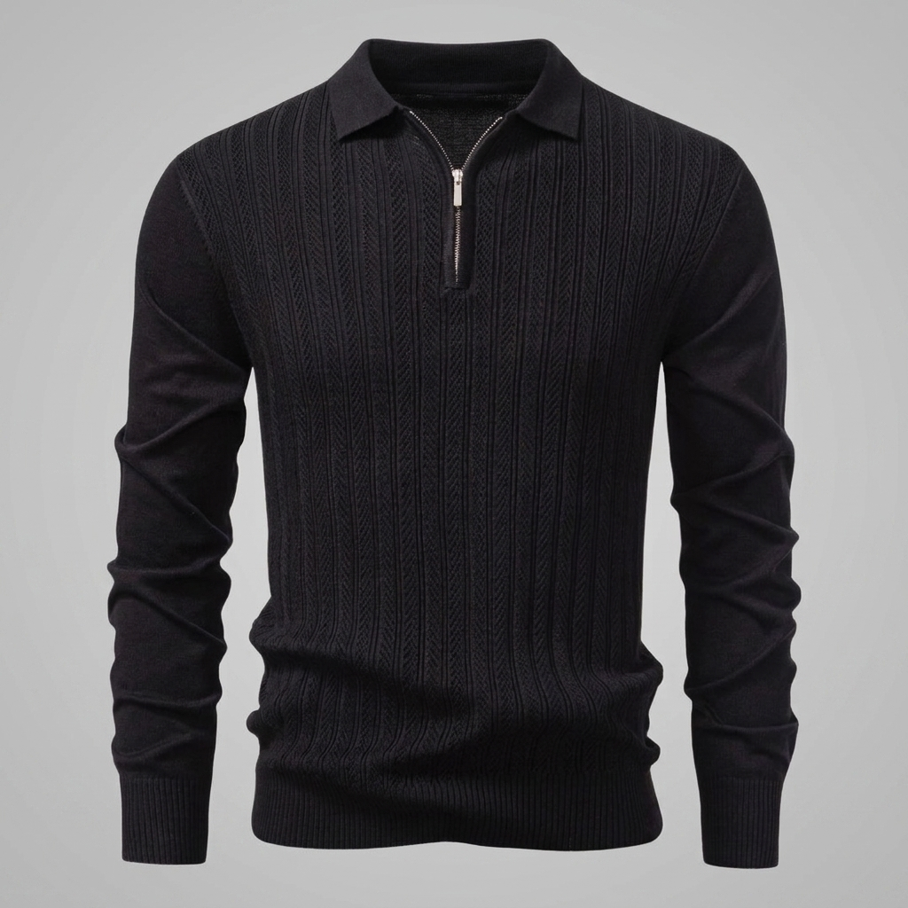 Herren Rippstrick-Polo mit kurzem Reissverschluss