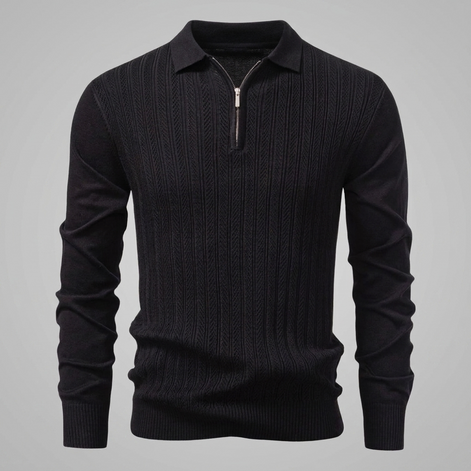 Herren Rippstrick-Polo mit kurzem Reissverschluss
