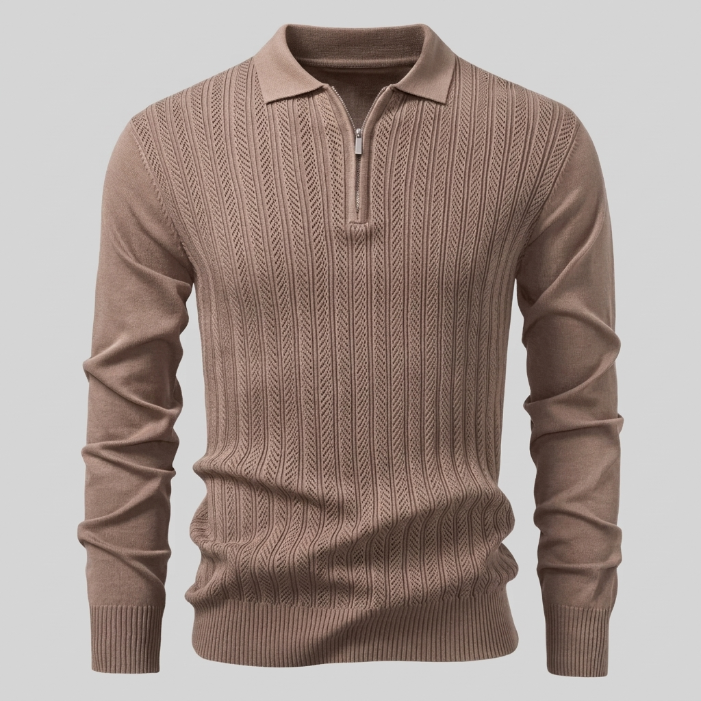 Herren Rippstrick-Polo mit kurzem Reissverschluss