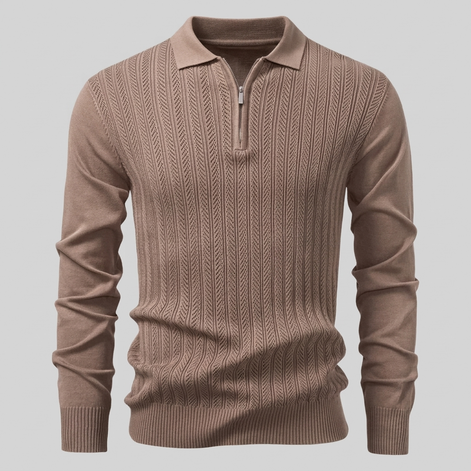 Herren Rippstrick-Polo mit kurzem Reissverschluss