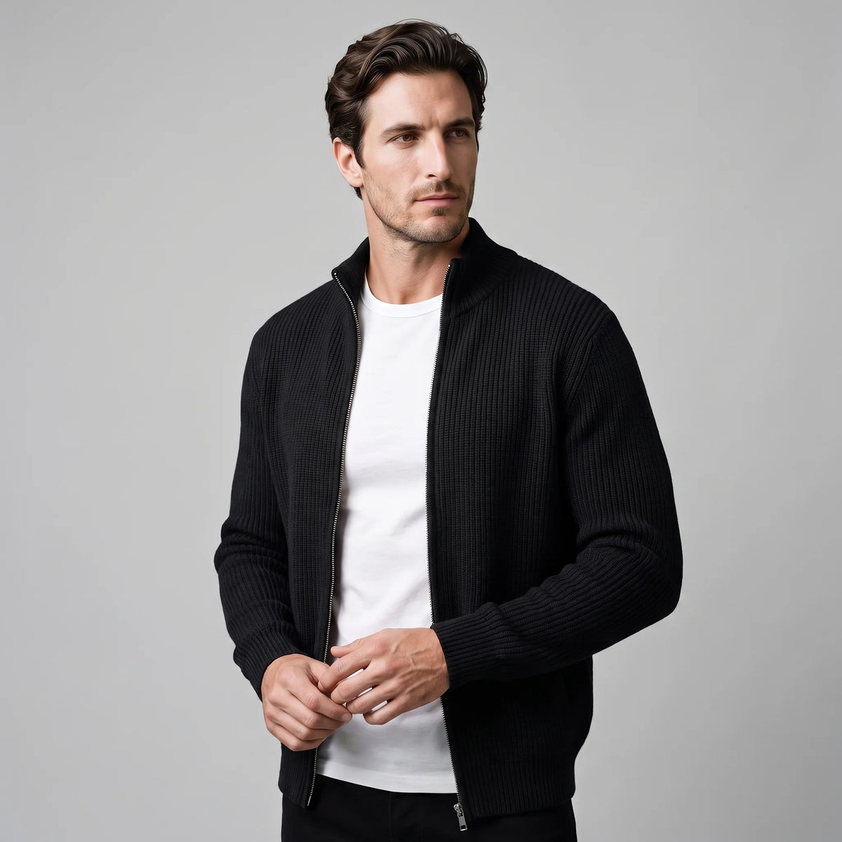 Herren Rippstrickjacke mit Reißverschluss für kühle Tage