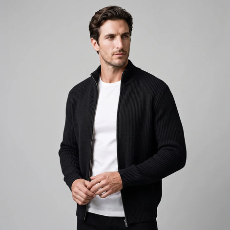 Herren Rippstrickjacke mit Reißverschluss für kühle Tage