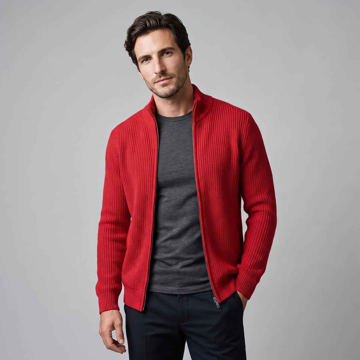 Herren Rippstrickjacke mit Reißverschluss für kühle Tage