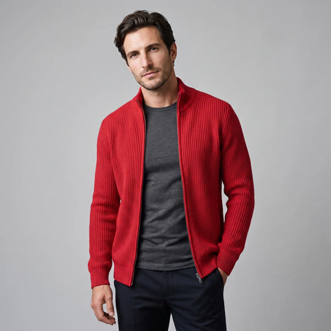 Herren Rippstrickjacke mit Reißverschluss für kühle Tage