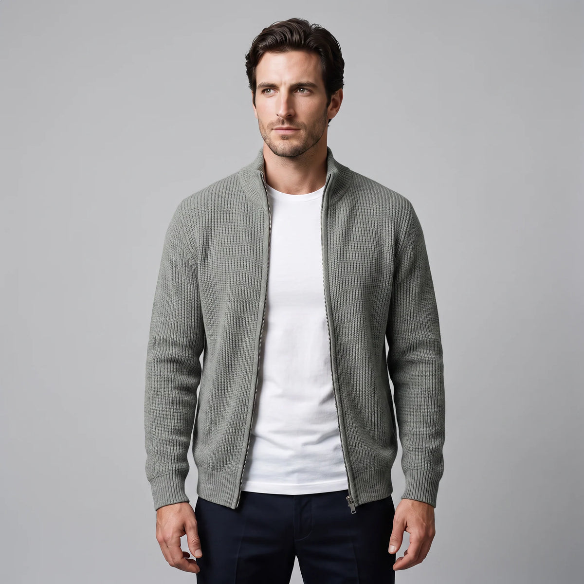 Herren Rippstrickjacke mit Reißverschluss für kühle Tage