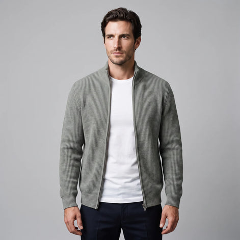Herren Rippstrickjacke mit Reißverschluss für kühle Tage