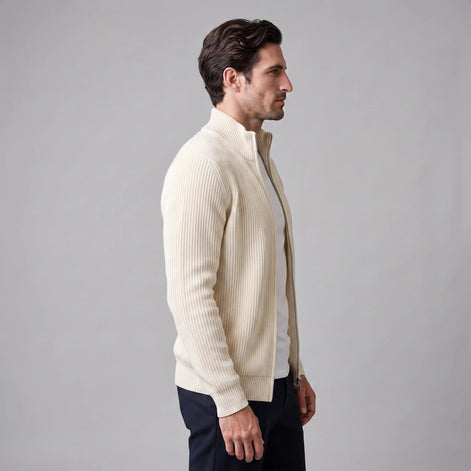 Herren Rippstrickjacke mit Reißverschluss für kühle Tage