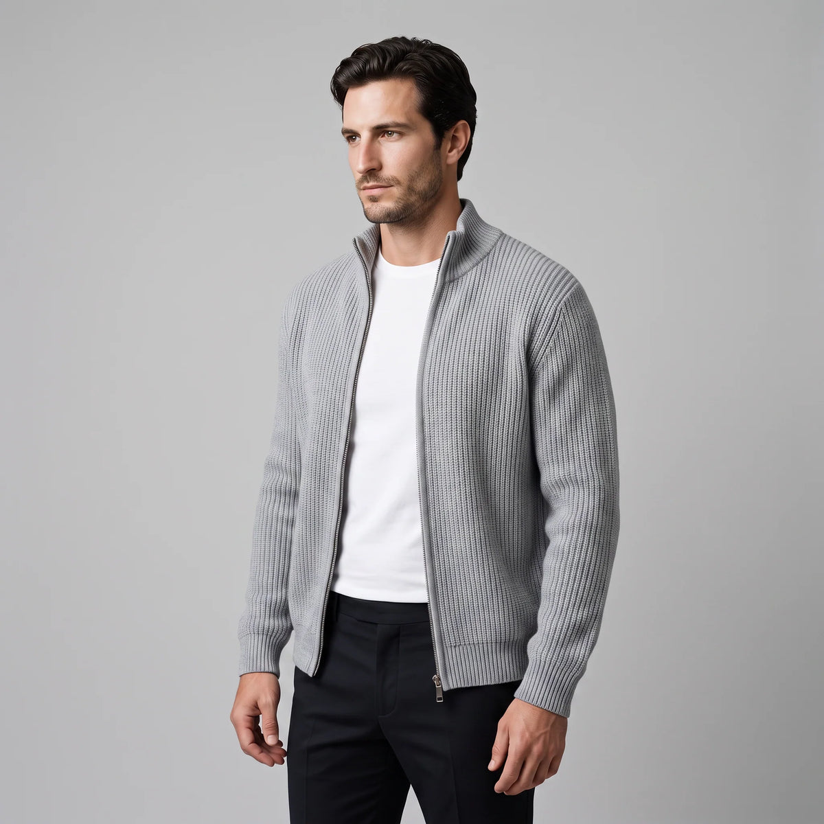 Herren Rippstrickjacke mit Reißverschluss für kühle Tage