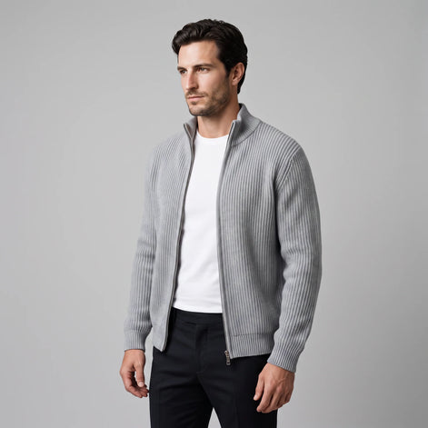 Herren Rippstrickjacke mit Reißverschluss für kühle Tage
