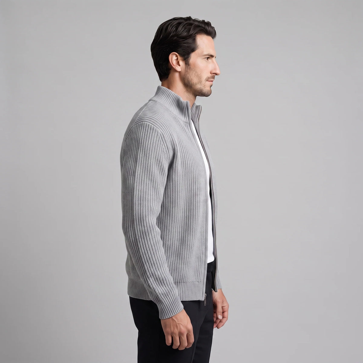 Herren Rippstrickjacke mit Reißverschluss für kühle Tage