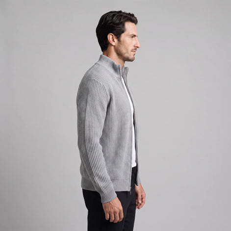 Herren Rippstrickjacke mit Reißverschluss für kühle Tage