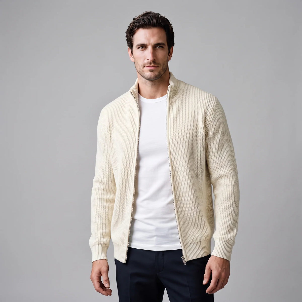 Herren Rippstrickjacke mit Reißverschluss für kühle Tage