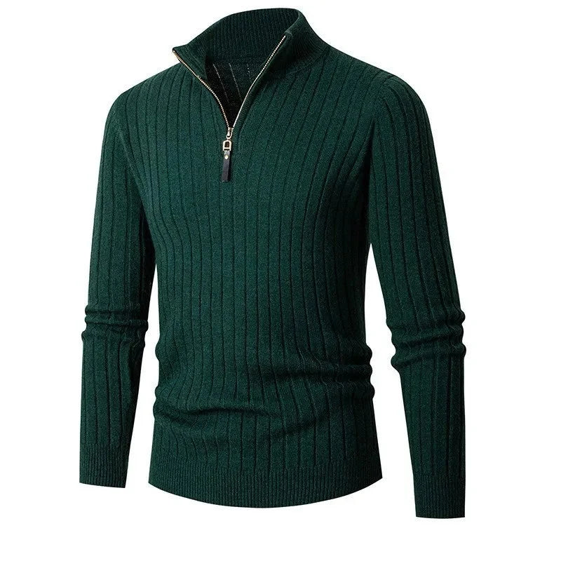 Herren Rippstrickpullover mit Stehkragen und Reißverschluss
