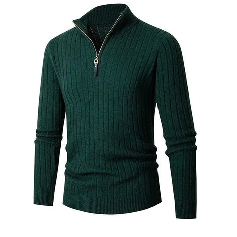 Herren Rippstrickpullover mit Stehkragen und Reißverschluss