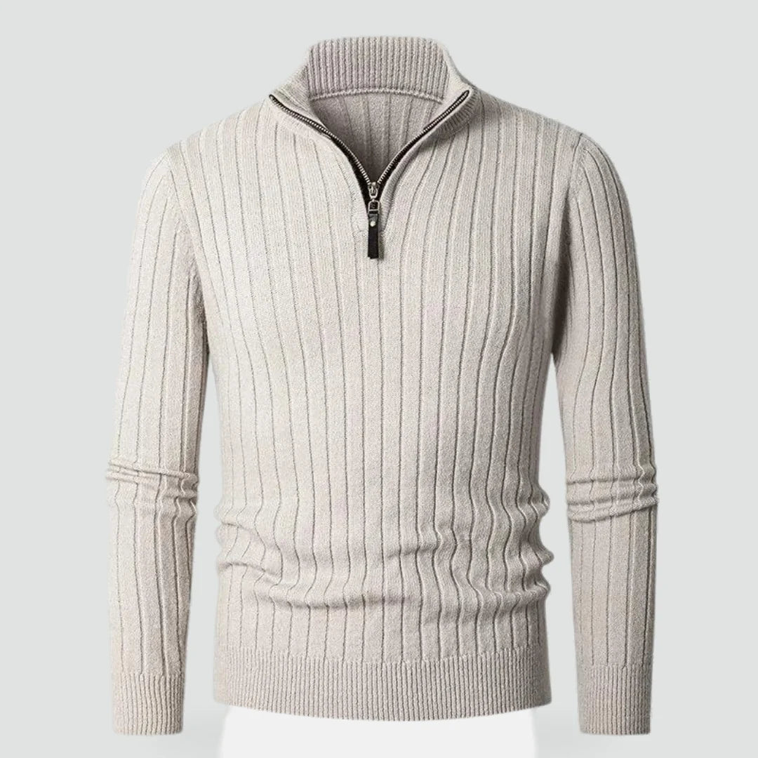 Herren Rippstrickpullover mit Stehkragen und Reißverschluss